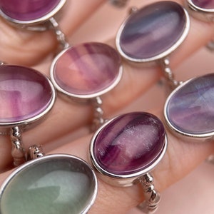 Fluorite Ring, Rainbow Fluorite Ring, Silver Fluorite Ring, Fluorite Bandings Ring, Pattern Ring, Bezel Fluorite Ring, Big Fluorite Jewelry