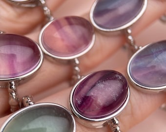 Fluorite Ring, Rainbow Fluorite Ring, Silver Fluorite Ring, Fluorite Bandings Ring, Pattern Ring, Bezel Fluorite Ring, Big Fluorite Jewelry
