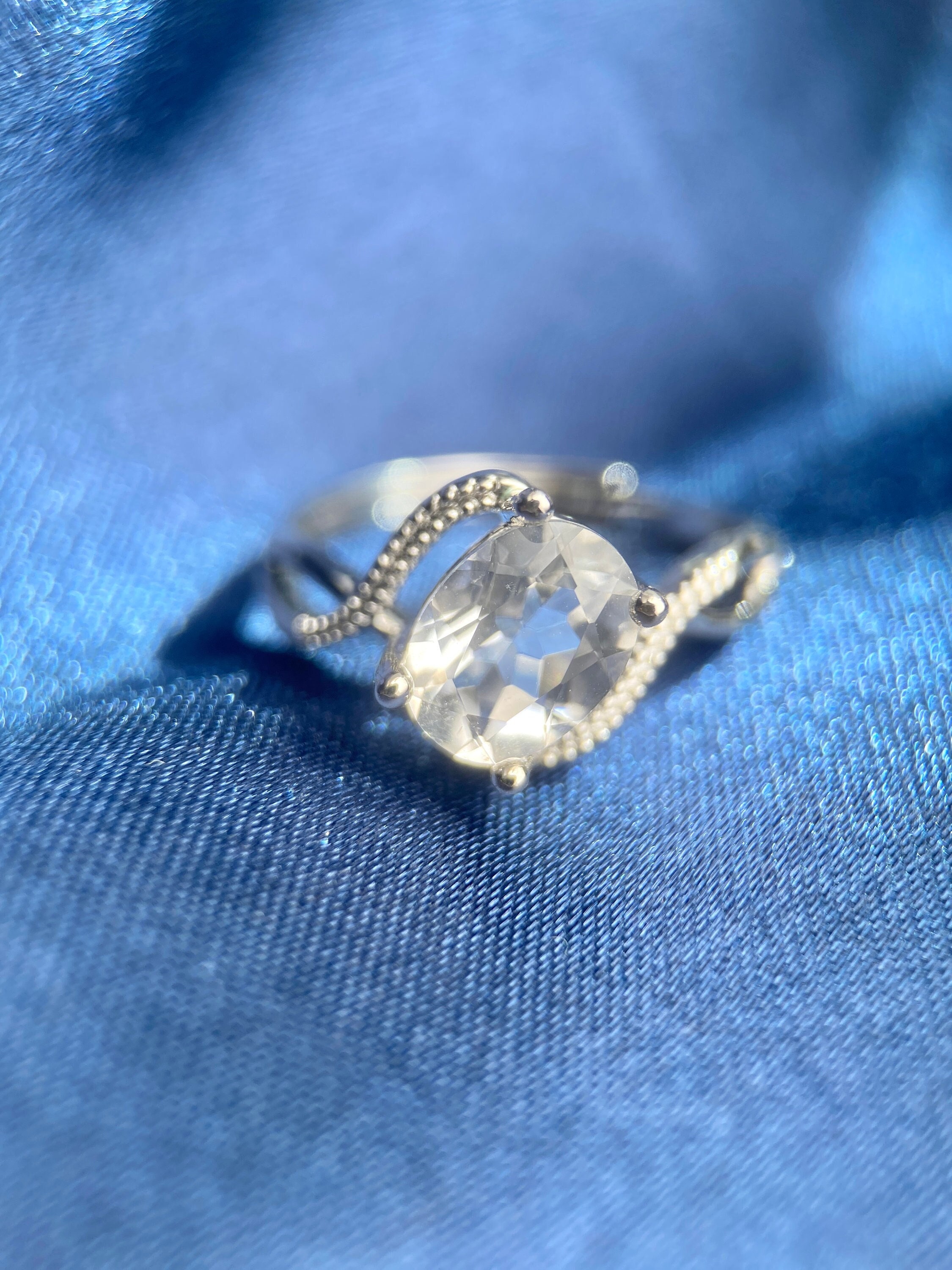 Oval Clear Quartz Ring, Tilted Quartz Ring, Angled Clear Quartz Ring ...