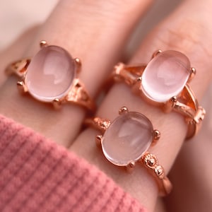 Rose Gold Rose Quartz Ring, Oval Rose Quartz Ring, Love Crystal, Relationship Gem, Cabochon Rose Quartz Ring, Modern Ring, Adjustable Ring