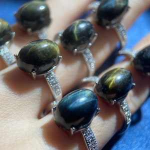 Natural Tiger Eye Ring, Silver Tiger Eye Ring, Yellow Tiger Eye Ring, Protection Stone, Blue Tiger Eye Ring, Cat Eye, Wealth Stone