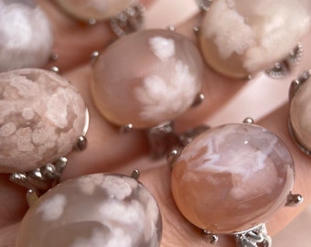 Cherry Blossom Agate Ring, Sakura Agate Ring, Silver Flower Agate Ring, Big Ring, Natural Healing Crystal, Adjustable Ring, Floral Agate