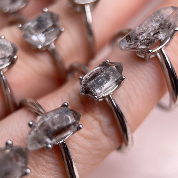 Natural Raw Herkimer Diamond Ring, Silver Ring, Handmade Ring, Promise Ring, Meditation Ring, Herkimer Diamond Ring, Rough Diamond Ring