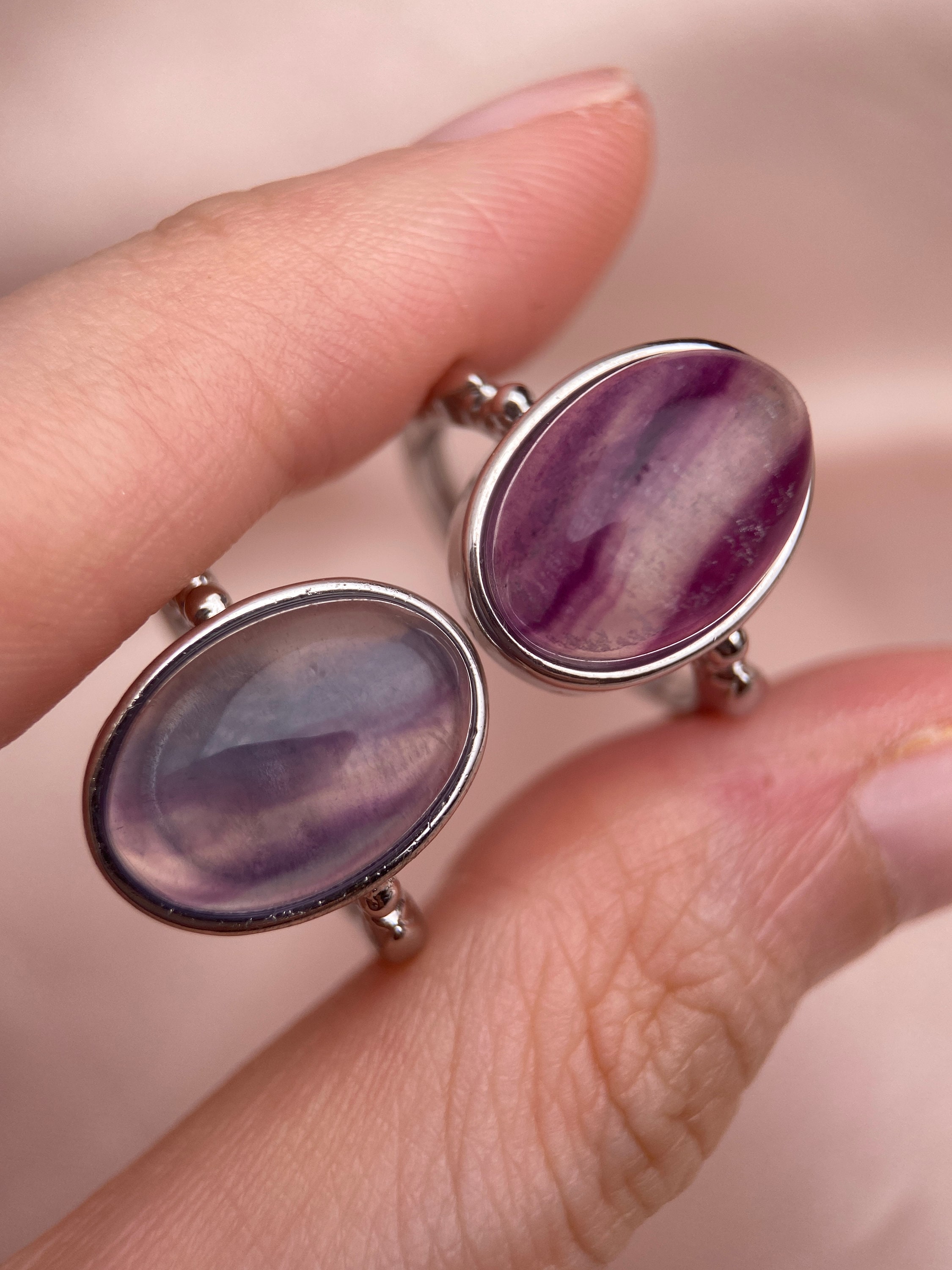 Fluorite Ring, Rainbow Fluorite Ring, Silver Fluorite Ring, Fluorite ...