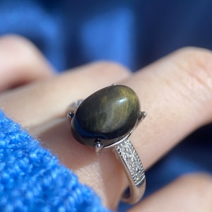 Natürlicher Tigeraugenring, Silber-Tigeraugenring, Gelber Tigeraugenring, Schutzstein, Blauer Tigeraugenring, Katzenauge, Reichtumstein Bild 5