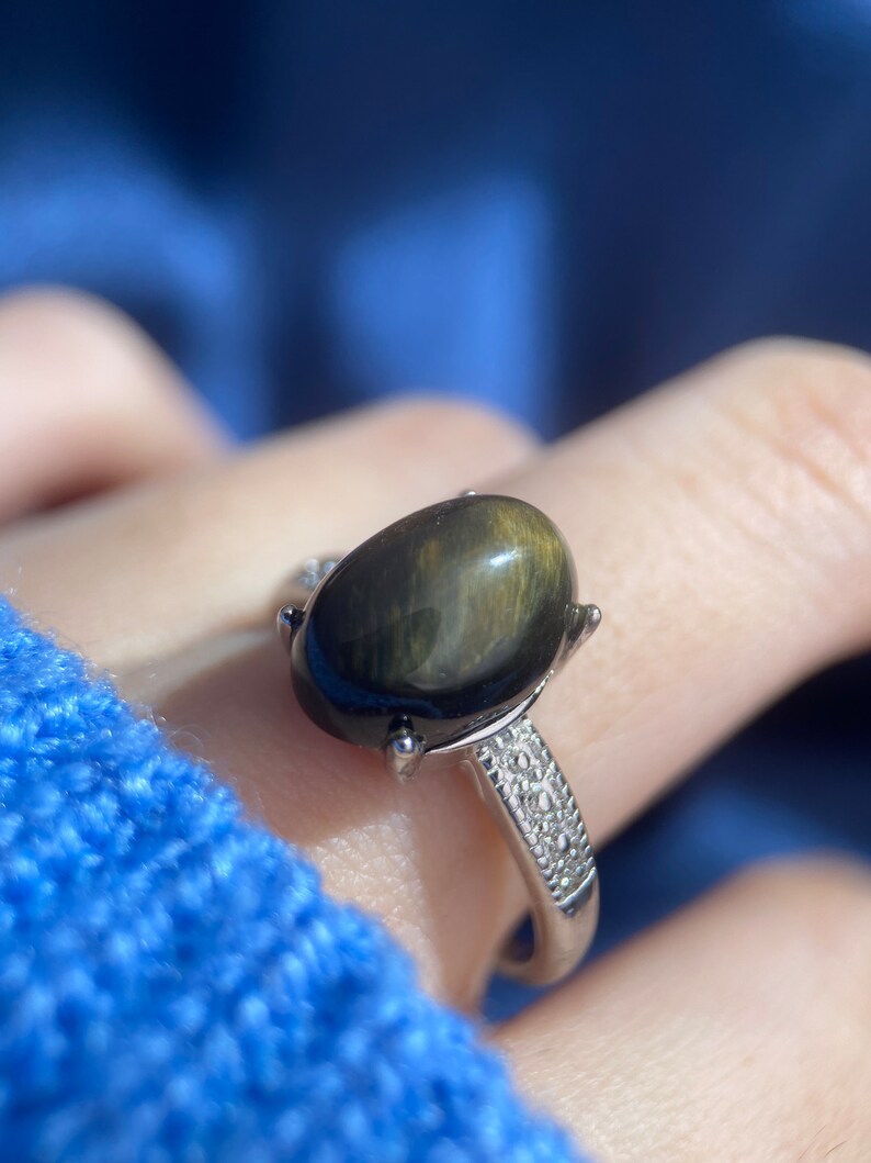 Natürlicher Tigeraugenring, Silber-Tigeraugenring, Gelber Tigeraugenring, Schutzstein, Blauer Tigeraugenring, Katzenauge, Reichtumstein Bild 5