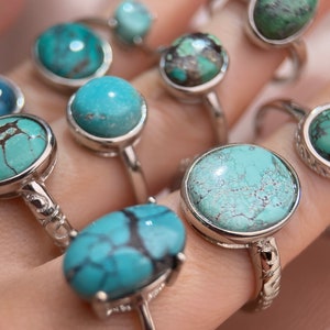 Türkis Ring, echter Türkis, Silber Türkis Ring, natürlicher Türkis Schmuck, schwarzer Türkis Matrix, natürlicher Kristall, minimalistisch