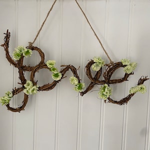 Handmade Spring Decor Wall Art or Gift for Mom, LOVE Wicker Sign with Floral