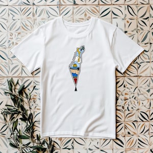 Palestine T-shirt de collecte de fonds dessinés à la main, conception de carte |  T-shirt doux unisexe éthique, chemise imprimée DTG pour la justice et la paix solidaires