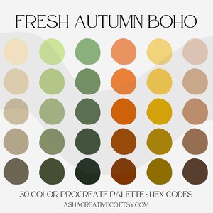 Fresh Autumn Boho Procreate Color Palette | Color swatches |For Digital Planning| HEX Codes | Digital Download |GoodNotes