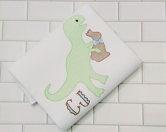 Boy's Easter Shirt, Dinosaur Bunny Embroidery
