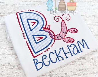 Boy's Crawfish Embroidered Shirt: Monogrammed Outfit, Crawfish Boil