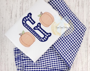 Personalized Baby Boy Thanksgiving Outfit: Embroidered Pumpkin Shirt