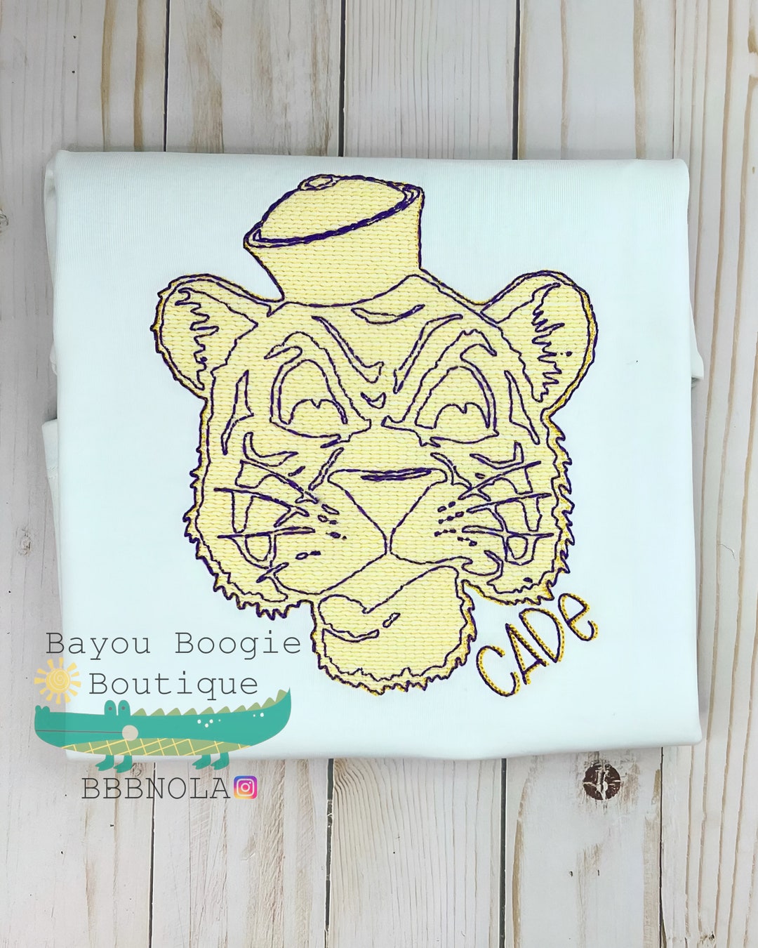 Milly LSU Tiger Embroidered Lavender Gingham Bubble