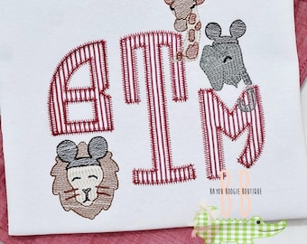 Boys Animal Vacation Shirt, Personalized Monogram Shirt, Custom Kids Vacation Shirt,Mouse Ears, Magical Family Trip Outfit, Baby  Embroidery
