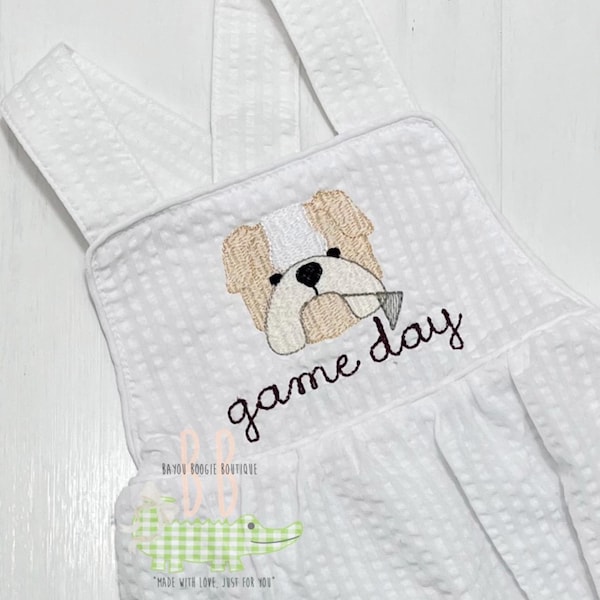 Boys Bulldogs Game Day Bubble Romper,  Embroidered Football Jon Jon, Baby Gameday Outfit, Monogram Sunsuit, Baby Shower Gift, Mississippi