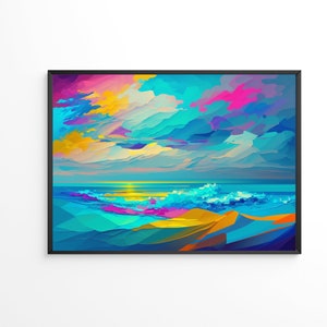 Colorful Abstract Ocean Art Printable Wall Art Geometric Downloadable Art Bold Acrylic Art Print Modern Ocean Waves Contemporary Wall Art