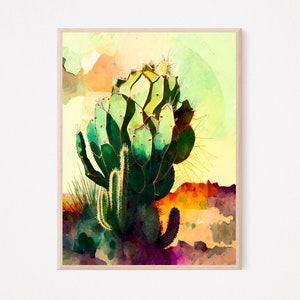Abstract Watercolor Desert Landscape Digital Download Cactus Potrait for Wall Decor Abstract Cactus Southwestern Art Desert Themed Art
