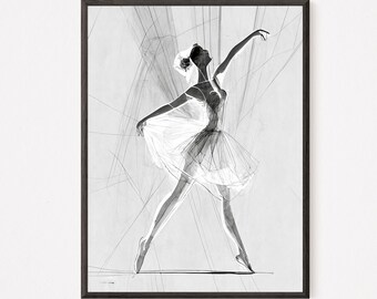 Belas artes bailarina impressão minimalista dançarina desenho em preto e branco para impressão arte de parede de balé decoração de casa arte imprimível para amantes de balé