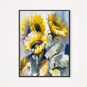 Printable Wall Art Watercolor Sunflowers Digital Download Abstract Sunflower Art Watercolor Art Home Decor Printable Abstract Sunflower Art
