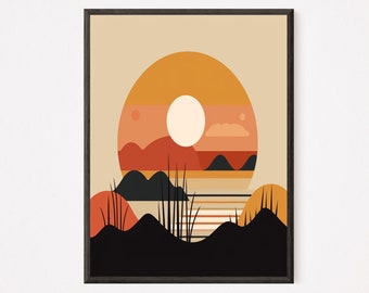 BoHo Deset Sunset Printable Wall Art, Digital Download, Desert Landscape Decor, Boho Desert Sunset Wall Art Print, Instant Download Boho Art