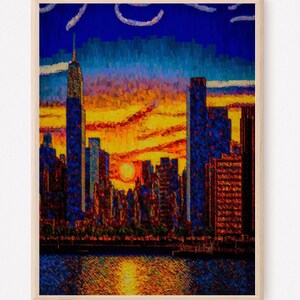 DIGITALER DOWNLOAD Sofortiger Download Wandkunst New York City Skyline Post Impressionist NYC Skyline Van Gogh Stil Portrait