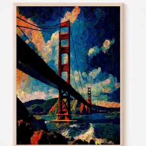 DIGITAL DOWNLOAD Instant Download Printable Wall Art Printable Golden Gate Bridge Portrait Golden Gate Bridge Van Gogh Style Painting
