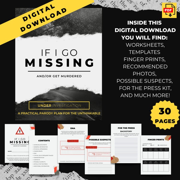 If I Go Missing (and/or Get Murdered) Instant Download | Practical Parody Plan for the Unthinkable | 30 Pages | True Crime Junkies