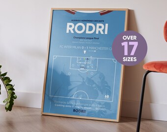 Rodri, Manchester City gegen Inter Mailand Champions League Finale 2023 Posterdruck von seinem ikonischen Tor, Manchester City Fußballplakat