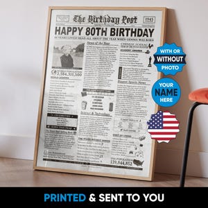USA - Regalo per l'80° compleanno 1945 USA, regalo per l'80° compleanno per uomini e donne, poster di giornale del 1945, anni fa, nato nel 1945