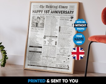 UK - Prezent na 1. rocznicę ślubu dla męża/żony, Prezent dla par, Dekoracja na rocznicę ślubu z papieru, Ślub 2024, Rok ślubu