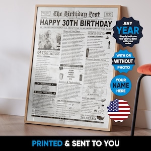 USA | Birthday Newspaper Present | The year They Were Born | Birthday Sign | Born In Any Year | Birthday Decor | Unique Birthday Ideas