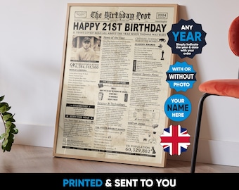 UK | Birthday Newspaper Present | Back In The year They Were Born | Birthday Sign | Born In Any Year | Birthday Decor | Unique Birthday Idea