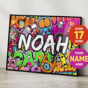Impresión de arte mural de grafiti con nombre personalizado, para niños y niñas, dormitorio infantil, arte urbano callejero, decoración, colorido, dormitorio infantil, paisaje