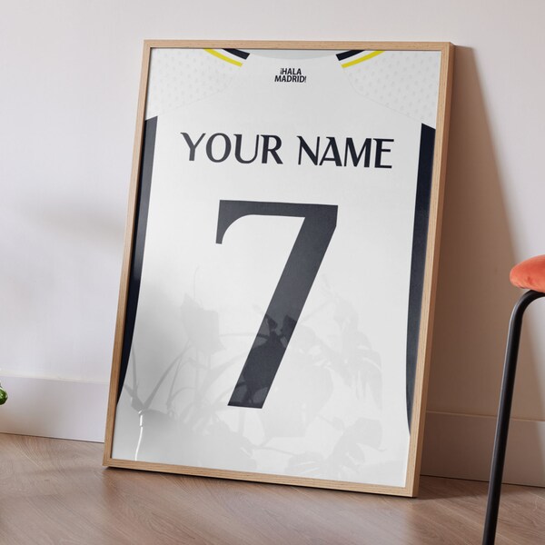 23/24 Custom Real Madrid Home Shirt Wall Art 23/24 Poster, Real Madrid Shirt Wall Art, Décor, Personalised With Any Name & Number