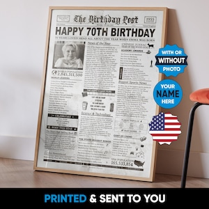 USA - Geschenk zum 70. Geburtstag 1955 USA, Geschenk zum 70. Geburtstag für Männer und Frauen, Zeitungsplakat 1955, Ago Back 1955, geboren 1955