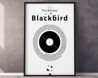 The Beatles Blackbird Song Wall Art Poster, Wall Art, Beatles Poster, Music Poster - A1 - A2 - A3 - A4 - A5 - A6 - 500x700mm