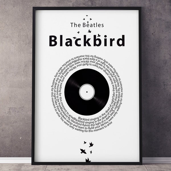 The Beatles Blackbird Song Wall Art Poster, Wall Art, Beatles Poster, Music Poster - A1 - A2 - A3 - A4 - A5 - A6 - 500x700mm