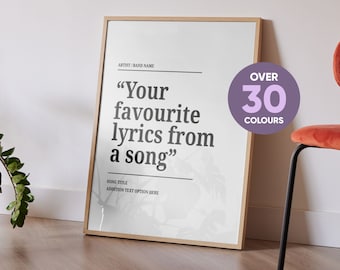 Custom Lyric Print - Your Colour - First Dance - Favourite Song Wall Art Poster - Lyric Poster - Lyric Wall Art - Custom Song Poster