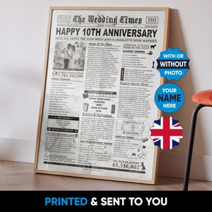 UK - 10th Anniversary Gift For Husband / Wife, Gift For Couples, Paper Anniversary Party Decoration, Married 2015, Ten Years Of Marriage