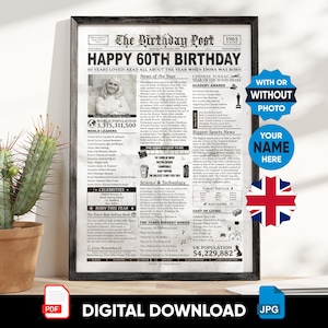 UK PRINTABLE: 60th Birthday Present 1965 UK, 60th Birthday Gift for Men