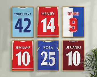 Football Legends - PICK ANY SIX - Set Of 6 Soccer Stars Bundle Posters - Football Shirt Posters, Football Wall Art, Soccer Premier League