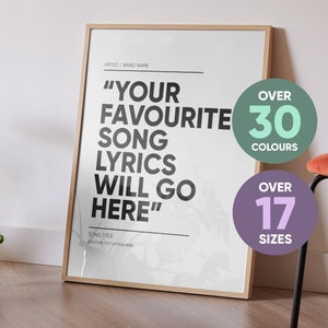 Custom Lyric Print - Your Colour - First Dance - Favourite Song Wall Art Poster - Lyric Poster - Lyric Wall Art - Custom Song Poster