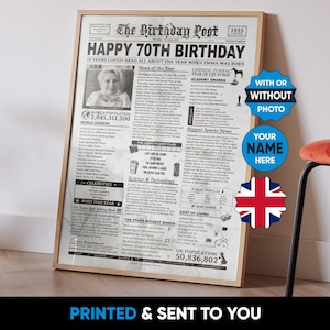 Reino Unido - Regalo de 70 cumpleaños 1955 Reino Unido, Regalo de 70 cumpleaños para hombres y mujeres, Póster de periódico de 1955, Nacido en 1955