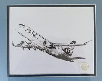 Alaska Airlines Skywest Embraer ERJ-175 Print w/ Frame & Matte