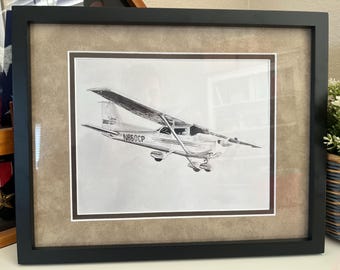 Impressão personalizável do número de cauda do Cessna 172 Skyhawk com moldura e passe-partout.