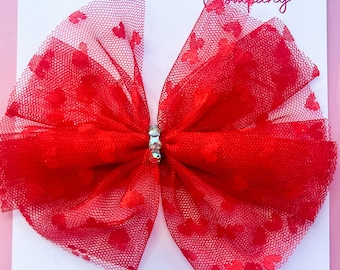 Red Hearts Mesh Mari Bow