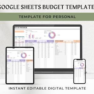 Op de afbeelding: Een Google Sheets budgetsjabloon voor persoonlijk gebruik. De sjabloon bevat een cirkeldiagram, een staafdiagram en een tabel om inkomsten en uitgaven bij te houden. De sjabloon is beschikbaar in digitaal formaat en is direct bewerkbaar.