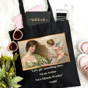 Tragetasche Vintage Valentine Canvas Tasche Lustig Cupid Zitat Canvas Einkaufstasche Schwarz Natürlich Canvas Tote Geschenk Single Friend Fun Galentine Geschenk