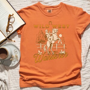 Comfort Colors Cowgirl T-Shirt, Wild West Wanderer Shirt, Vintage Cowboy-Horse Graphic, Westerner Shirt, Retro Cowgirl Gifting, Gift-for Her